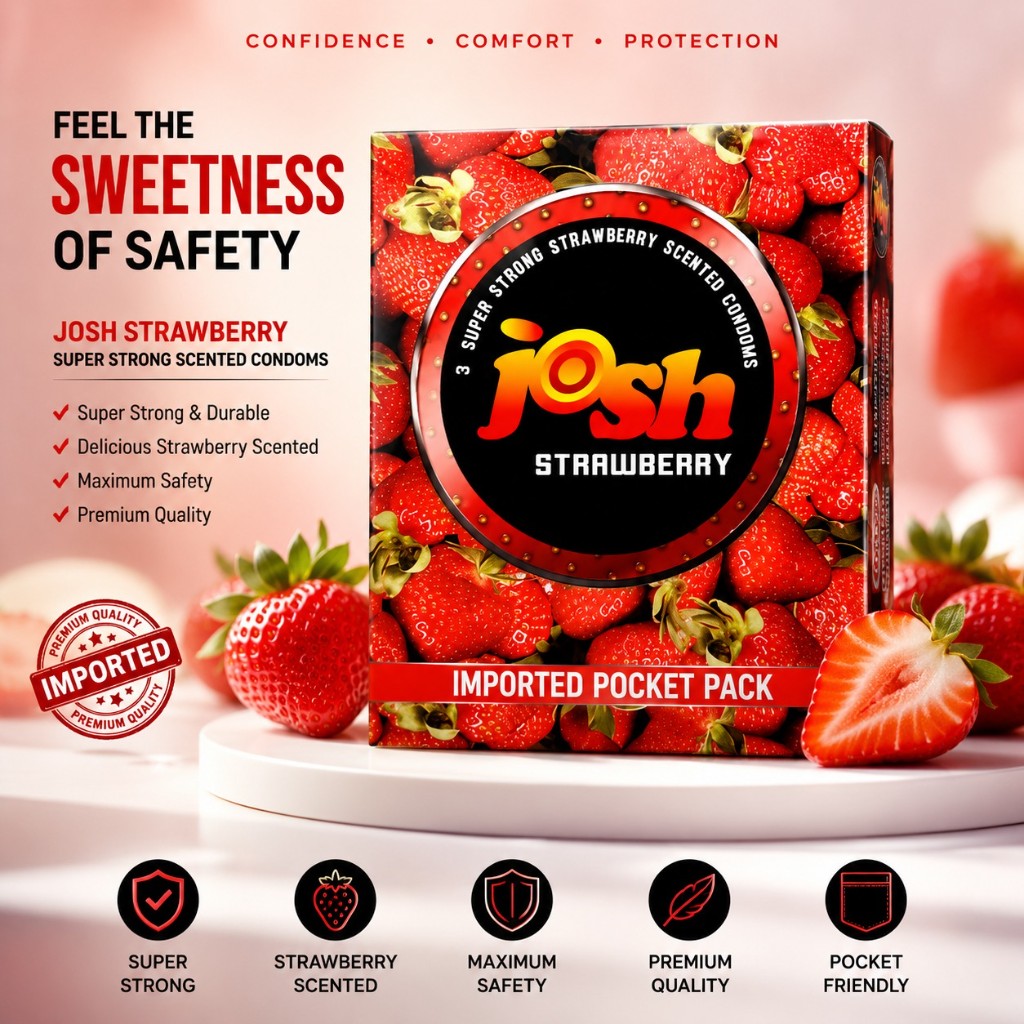 Josh Strawberry Super Strong Scented Condoms - 3 Pack
